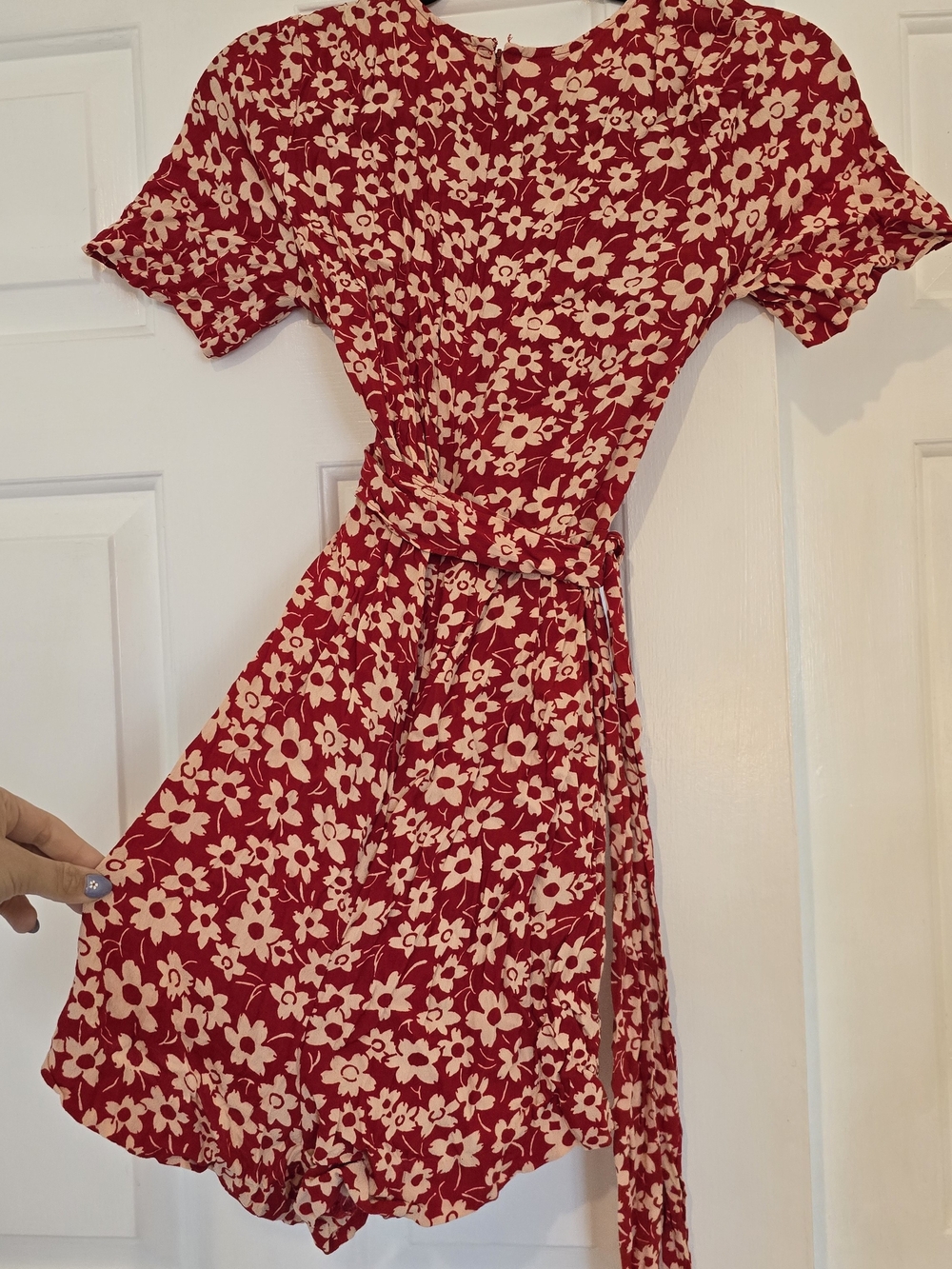 Vintage Red Floral Tie-Waist Romper